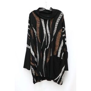 Toni T Plus black turtleneck tunic dress loose fit abstract print asymmetric 22